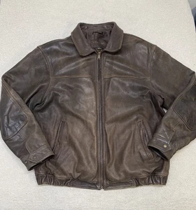 St. John’s Bay Leather Jacket Men’s XL Brown Wool Plaid Lined Full Zip Collared - Picture 1 of 23