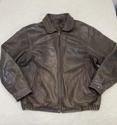 Chaqueta de Cuero St. John’s Bay Para Hombre XL Marrón Lana Forrada a Cuadros Cremallera Completa Cuello Foto 1 de 4