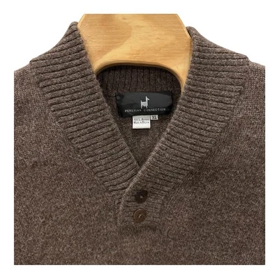 Peruvian Connection 100% Alpaca Knit Sweater Mens XL Shawl Collar Brown *Flaw - Image 1 of 4