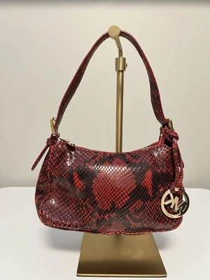 Michael Kors Red Python Snake Print Bag Gold Hardware Boho Shoulder Purse - Image 1 of 4