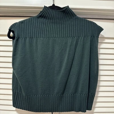 Wolford Simulado Cuello Alto Sin Mangas Suéter Mujer Pequeño Bosque Verde Lana Acanalado  Foto 1 de 4