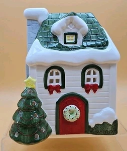 Vintage Christmas Village Cottage White House Home Pottery Light Candle - Picture 1 of 11