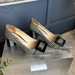 Roberto Festa Vintage Wildleder Hahnentritt achteckiger Absatz spitz zulaufend Schnalle 36 1/2 (6) - Bild 1 von 8