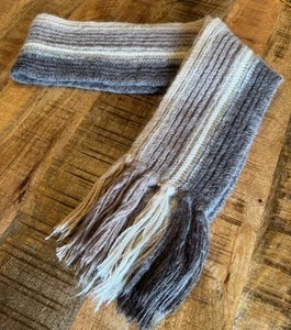 "Bufanda tejida mezcla mohair marrón crema con borlas 70"" x 6,5""" - Imagen 1 de 4