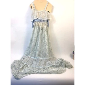 Vintage 70s 80s Women’s Girls Long Blue Floral Gunne Sax Style Dress Prom - Picture 1 of 11