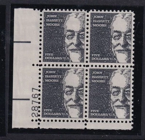 1966 John Bassett MOORE $5 Sc 1295 MNH untagged 28767 LL plate block (DB - Picture 1 of 1