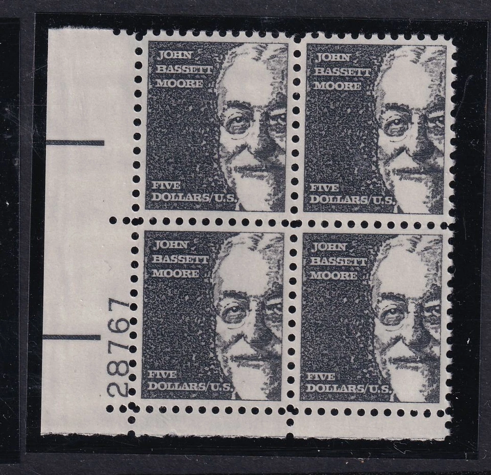 1966 John Bassett MOORE $5 Sc 1295 MNH untagged 28767 LL plate block (DB - Image 1 of 1