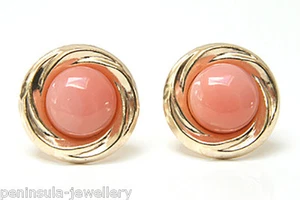 9ct Gold Coral Studs earrings 10mm round Gift Boxed Made in UK Birthday Gift - Picture 1 of 3