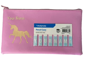 BNWT Personalised Studymate Pink Gold Unicorn Zip Small Pencil Case 14 x 25cm - Picture 1 of 1