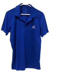 Adidas Mens Polo Golf Shirt M Solid Blue Logo Jersey Collared ClimaLite S/S - Picture 1 of 5