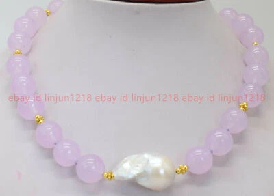 Nuevo Collar Natural 12mm Piedras Preciosas de Alejandrita Púrpura y Perlas Keshi Blancas 18" Foto 1 de 4