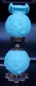 Vintage Fenton BLAU SATINIERT PUDDING GLAS BLUMENMOHN Lampe, GWTW - Bild 1 von 9