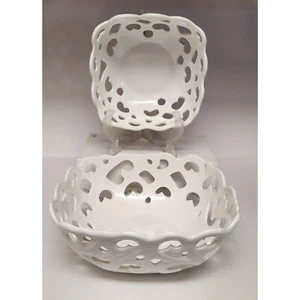 Tabletops Gallery Serving Baskets/Bowls High Fired Porcelain Set Of 2 Oven Safe - Picture 1 of 9