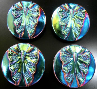 4 Czech UNIQUE Glass Buttons #B753 - 23 mm or 7/8" - BUTTERFLIES!!!!! - Image 1 of 2