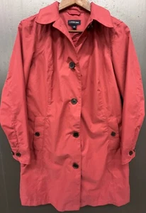 Lands End Rain Coat Women S Red Long Button Up Preppy Outdoor Trench Jacket - Picture 1 of 13