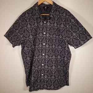 Volcom Men's XL Gray & Teal Geometric Pattern Short Sleeve Button Up Shirt - Picture 1 of 7