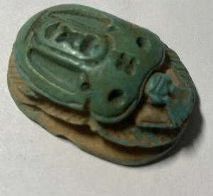 Antique  Rare FAIENCE Quartz? Green Scarab c1900 Ancient Egyptian Scarab Seal Ri - Picture 1 of 20