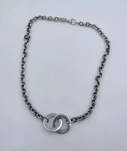 Movado Sterling Silver & 18k Yellow Gold Interlocking Loop Necklace - Picture 1 of 6