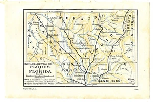 1920s Antique Uruguay Flores Florida ORIGINAL 9" City View Map Wall Decor - Picture 1 of 1
