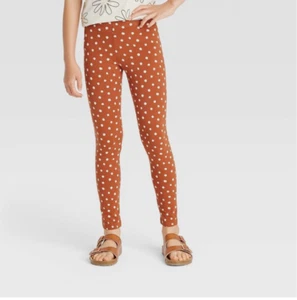NWT Cat & Jack Girls' Poka Dot Dark Orange White Leggings, Size M (7-8) - Picture 1 of 1
