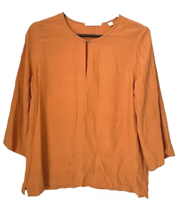 Trenery Blouse Womens Size XS Burnt Orange Roll tab Sleeve Round Neck Top shirt - Picture 1 of 10