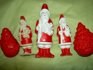 FIVE (5) rare antique, figural celluloid VISCOLOID USA SANTA Christmas ornaments - Picture 1 of 24