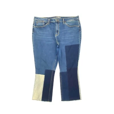 Pantalones de mezclilla Universal Thread tiro alto Kick Boot crop dobladillo crudo para mujer talla 18 parches Foto 1 de 4