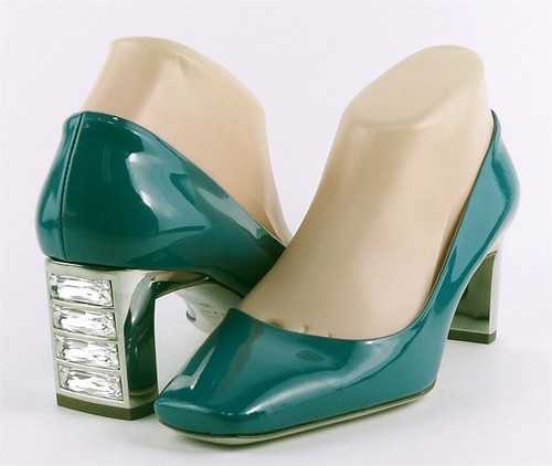 $730 MIU MIU 5I8502 OTTANIO Patent Designer decolte con tacco gioiello 6 EUR 36