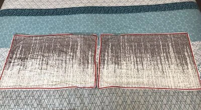 Morgan finch pair 2x standard pillow cases cotton white grey red trim - image 1 of 4