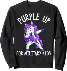 Funny Purple Up For Military Kids Month Military Unisex Crewneck Sweatshirt - Picture 1 of 4