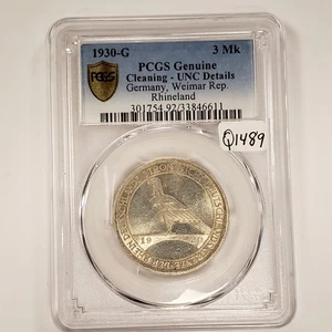 1930-G Germany Weimar 3 Mark - Rhineland - PCGS Genuine UNC Dets - SKU-Q1489 - Picture 1 of 6