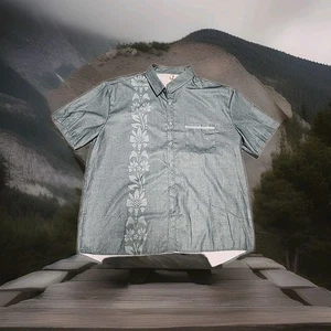 Vintage Hardaddy Green Floral Lightweight Short Sleeve Button Shirt Mens Large - Picture 1 of 6