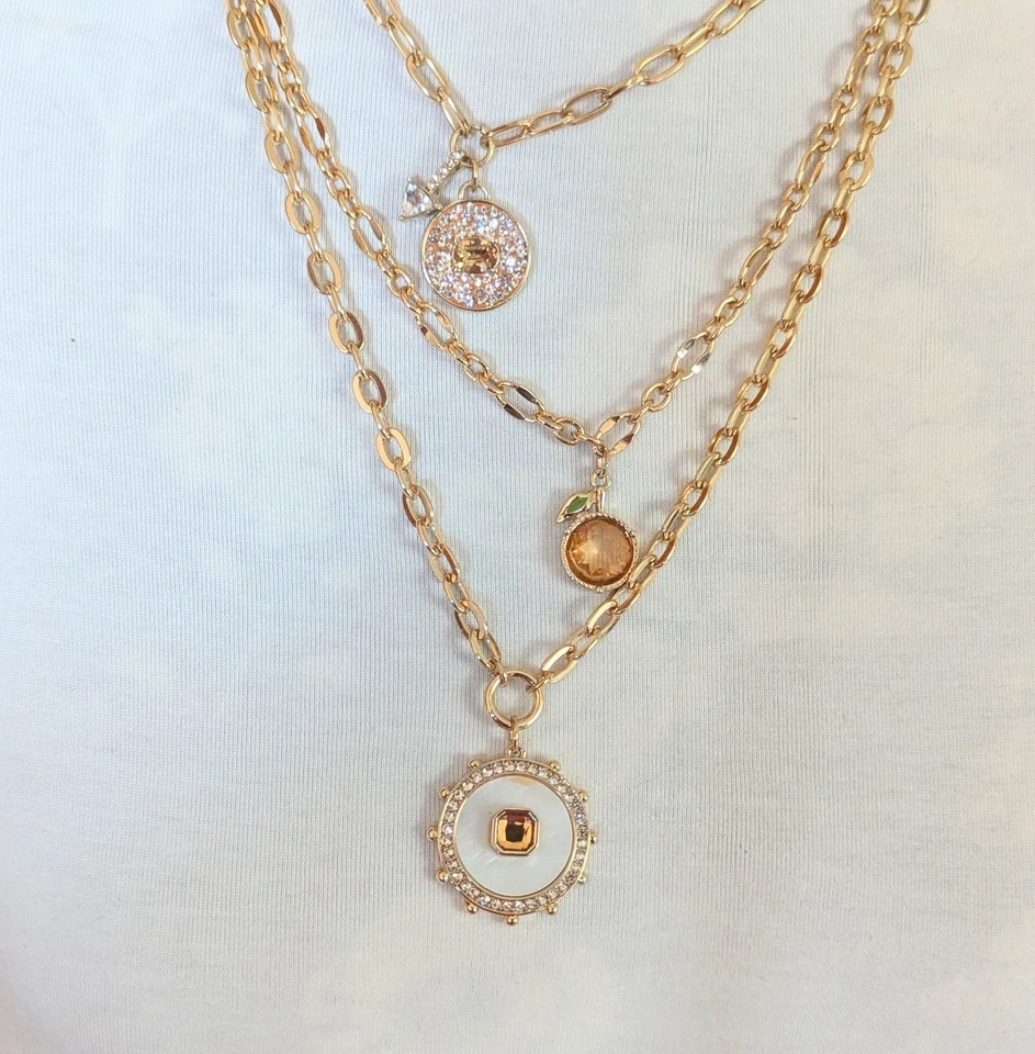 White House Black Market Runway/ Statement Triple Chain Gold Tone Necklace Set! - Image 1 of 4