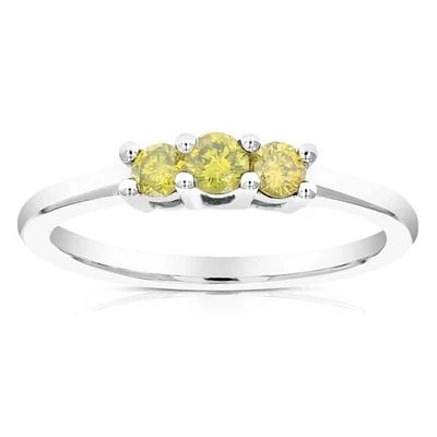 3/8 ct 3 Stone Yellow Diamond Engagement Ring for Women in .925 Sterling Silver - Image 1 of 4