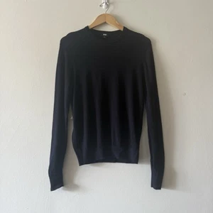 Uniqlo Pullover Man S 100% Wool Crewneck Sweater Lightweight Preppy Navy - Picture 1 of 10