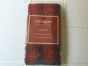 Liz Claiborne Villager 4 Holiday Plaid Napkins Metallic Gold Glitter Thread NIP - Picture 1 of 7
