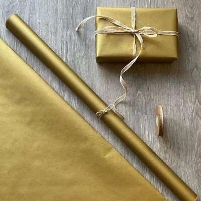Christmas Kraft Wrapping Paper Gold Extra Wide 75cm option Jute Ribbon Eco Wrap - Image 1 of 3
