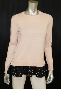 KATE SPADE NEW Pink/Black Polka Dot Ruffle Silk Blend Lightweight Sweater sz XS - Picture 1 of 5