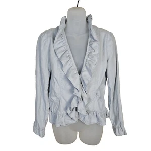 FEI Anthropologie Linen Jacket Blazer Size 8 Ruffle Lightweight Designer Beachy - Picture 1 of 15