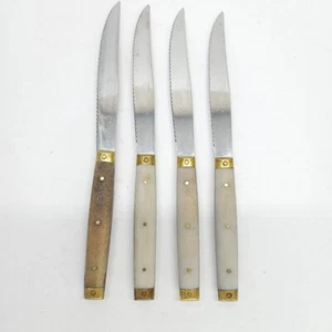 Vintage 1950 MCM 4 Neiman Marcus Steakmesser Edelstahl Messing Elfenbein Frankreich - Bild 1 von 8
