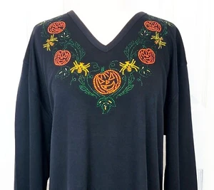 1X 2X 3X Strass Happy Halloween Kürbisse Jack O'Lanterns Spinne Ausschnitt Top - Bild 1 von 2