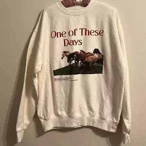 One Of These Days Running Horses Sweatshirt Men’s XL Cream 100% Cotton - Picture 1 of 9