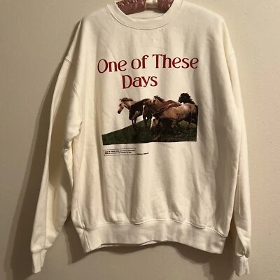 One Of These Days Running Horses Sweatshirt Men’s XL  Cream 100% Cotton - Image 1 of 4