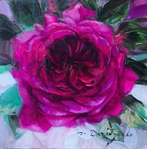 Pink Garden Rose Original Oil Painting 4x4 in Framed Modern Floral Small Artwork - Picture 1 of 3
