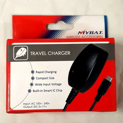 Mybat Micro USB 4ft Rapid Travel Charger AC 100v-240v input / DC 5v-11v output - Image 1 of 4