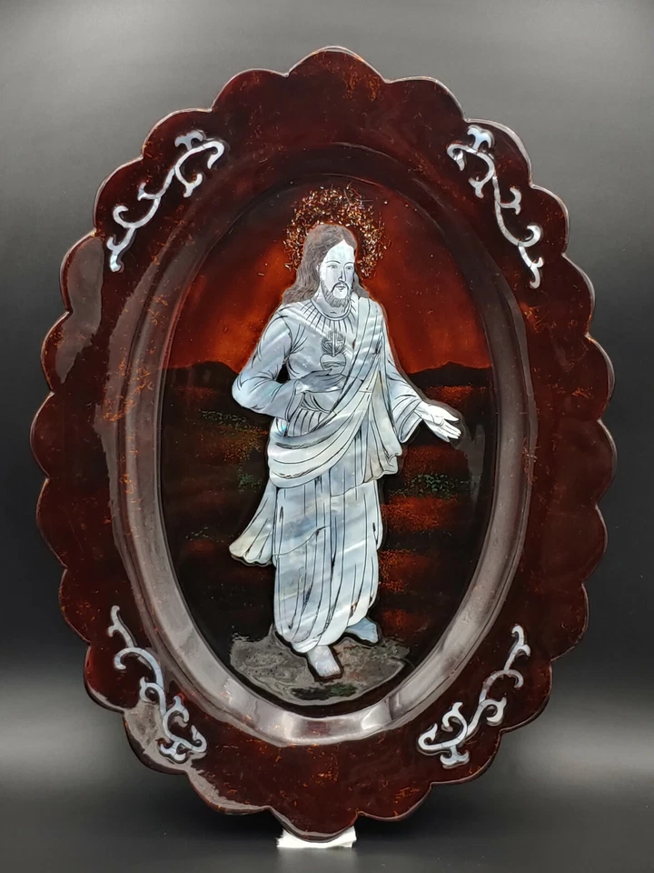 De colección Laca Incrustaciones Colores Concha Jesús Obra de Arte Pétalos Placa Placa Decoración Foto 1 de 4