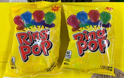 2 Bags of Ring Pop Candy Lollipops 4 per bag Cherry S-berry B-raspberry W-melon  - Image 1 of 2