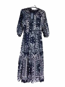 marks and spencer Sz 12 Dress Maxi Navy Blue Pure Cotton Bnwt