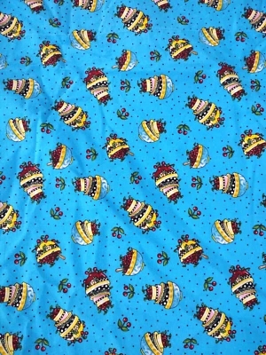 Mary Engelbreit Blue Bowls & Cherries Sewing Fabric 18" L x 23 1/2" W From 2010 - Image 1 of 4