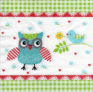 4 Motivservietten Servietten Napkins Decoupage Tiermotiv Eule & Vogel (803) - Picture 1 of 1